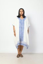 Raya – Pure Linen White and Blue Kaftan