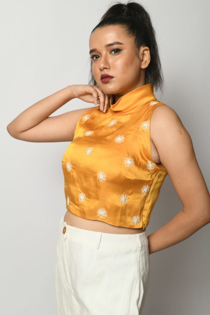 Yellow Ochre Embellished Crop Top