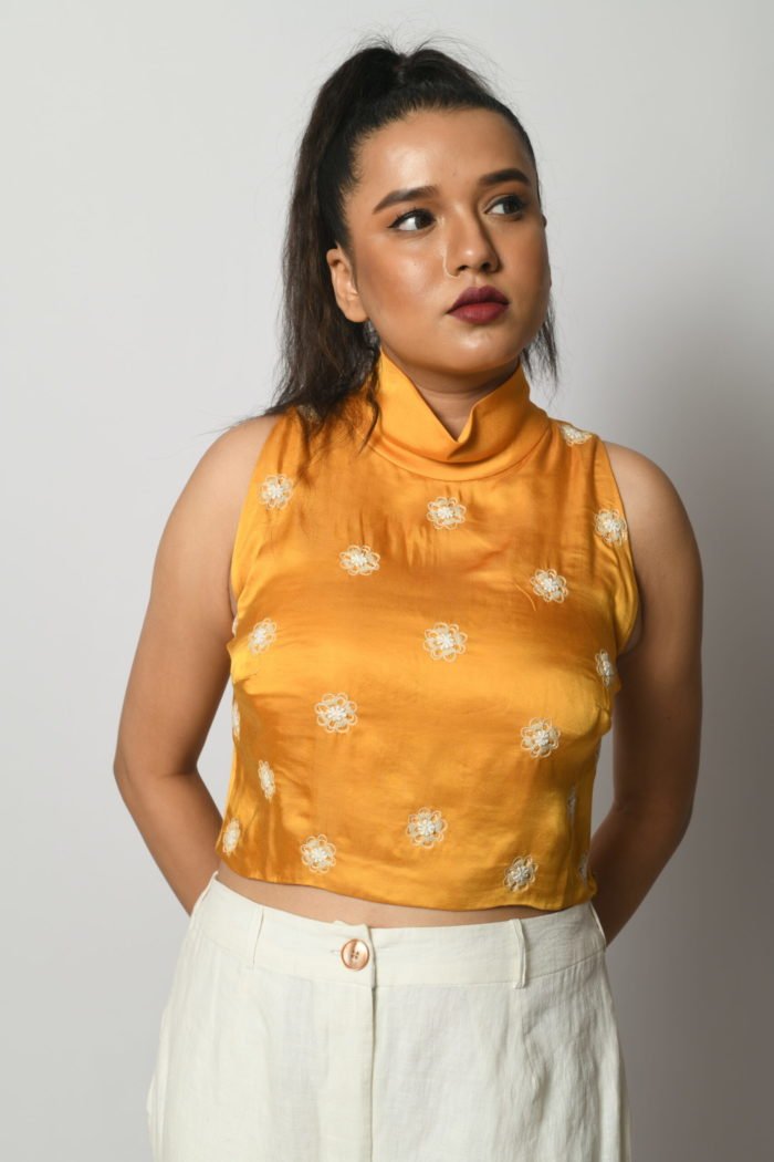 Yellow Ochre Embellished Crop Top