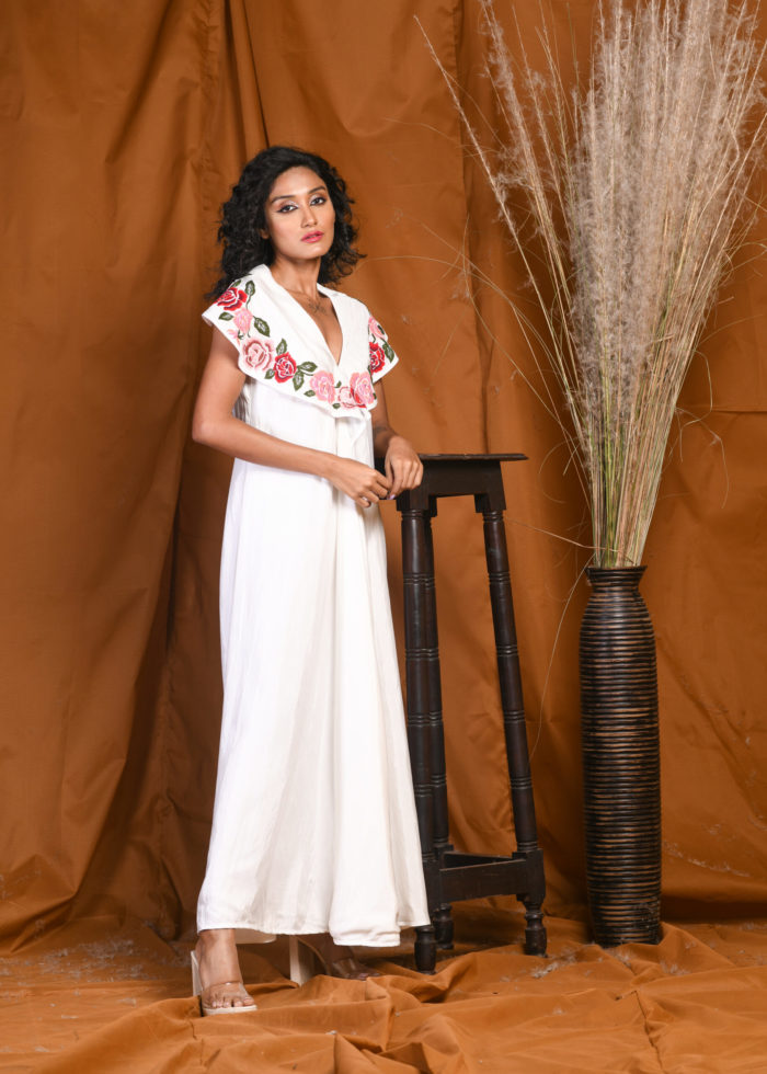 White Hand Embroidered Maxi Dress