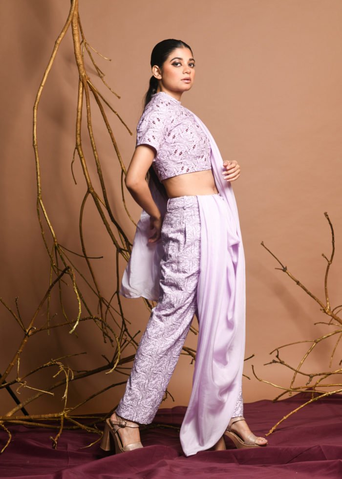 Lilac Pant Saree Set