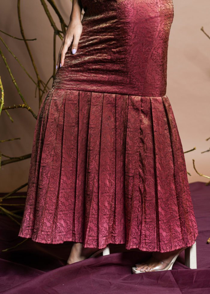 Pleated Burgundy Dress