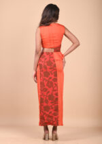 Orange & Red Pleated  Printed Dress