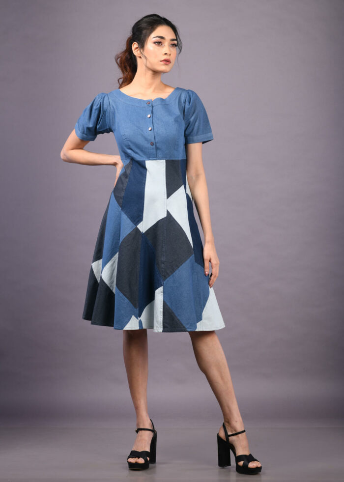 Denim Patchwork Midi Dress