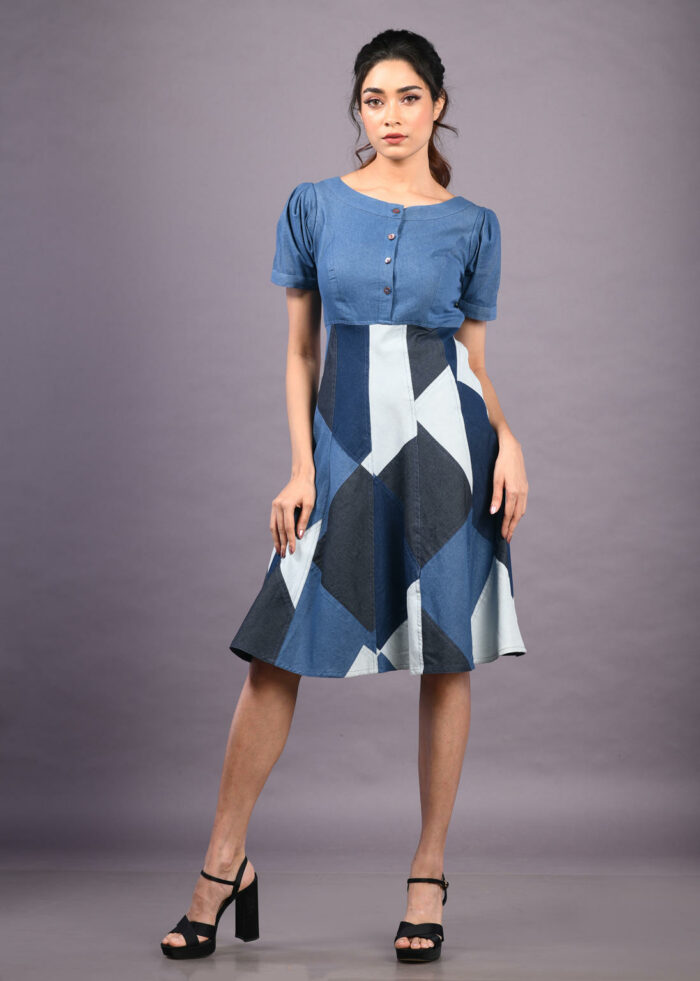 Denim Patchwork Midi Dress