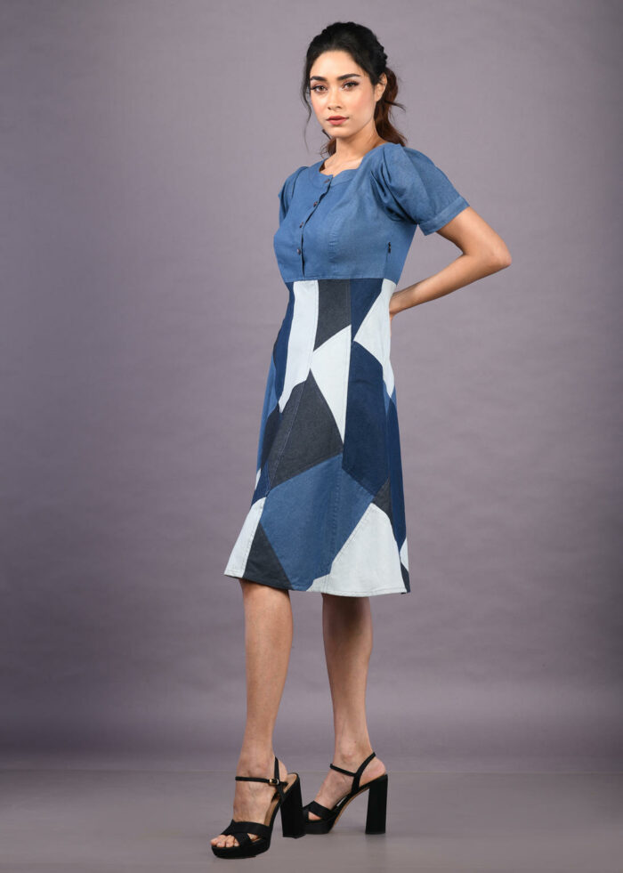 Denim Patchwork Midi Dress