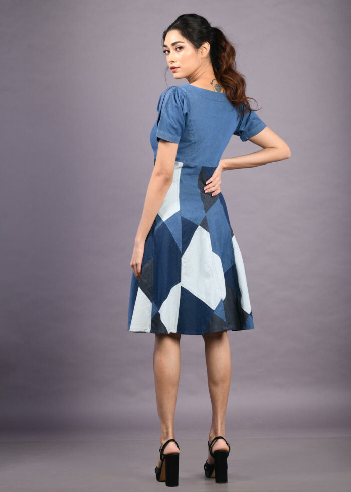 Denim Patchwork Midi Dress