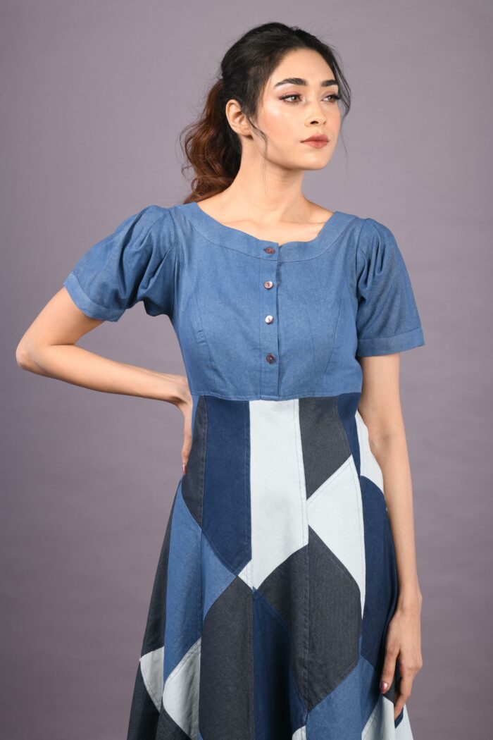 Denim Patchwork Midi Dress