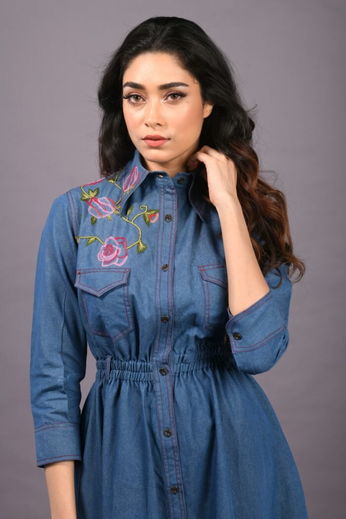 Hand Embroidered Denim Jacket Dress