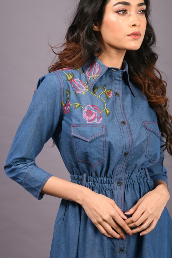 Hand Embroidered Denim Jacket Dress