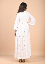 White Pleated Embroidered Dress